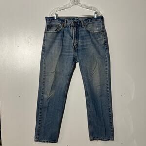 Levi's 505 Relaxed Straight Leg Fit Washed Casual Blue Denim Jeans Men's 36x30